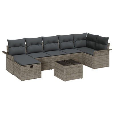 8 Piece Garden Sofa Set with Cushions Grey Poly Rattan