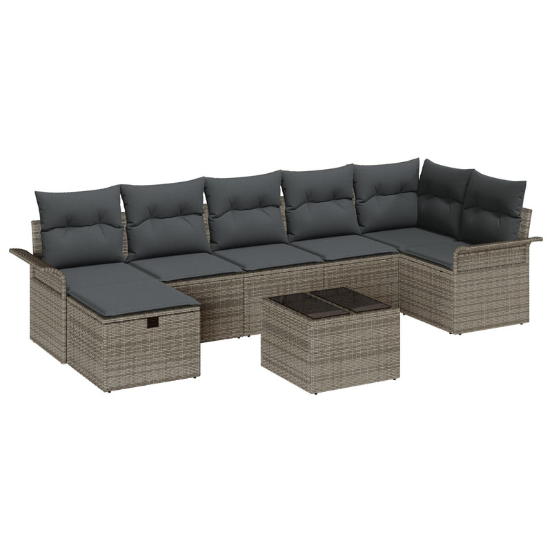8 Piece Garden Sofa Set with Cushions Grey Poly Rattan