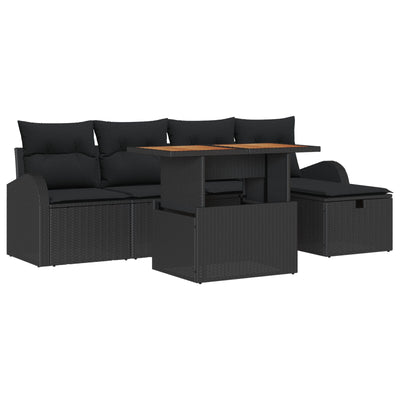 6 Piece Garden Sofa Set with Cushions Black Poly Rattan