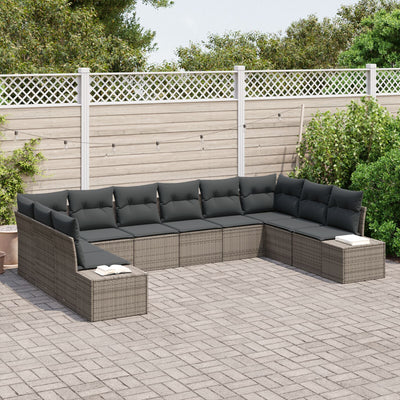 10 Piece Garden Sofa Set with Cushions Grey Poly Rattan