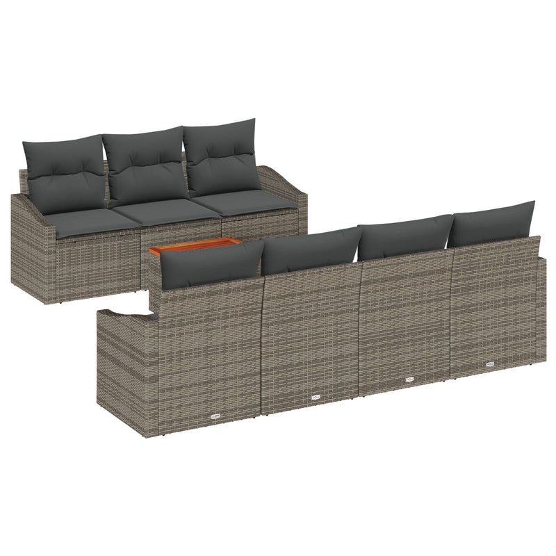 8 Piece Garden Sofa Set with Cushions in Grey Poly Rattan and Acacia