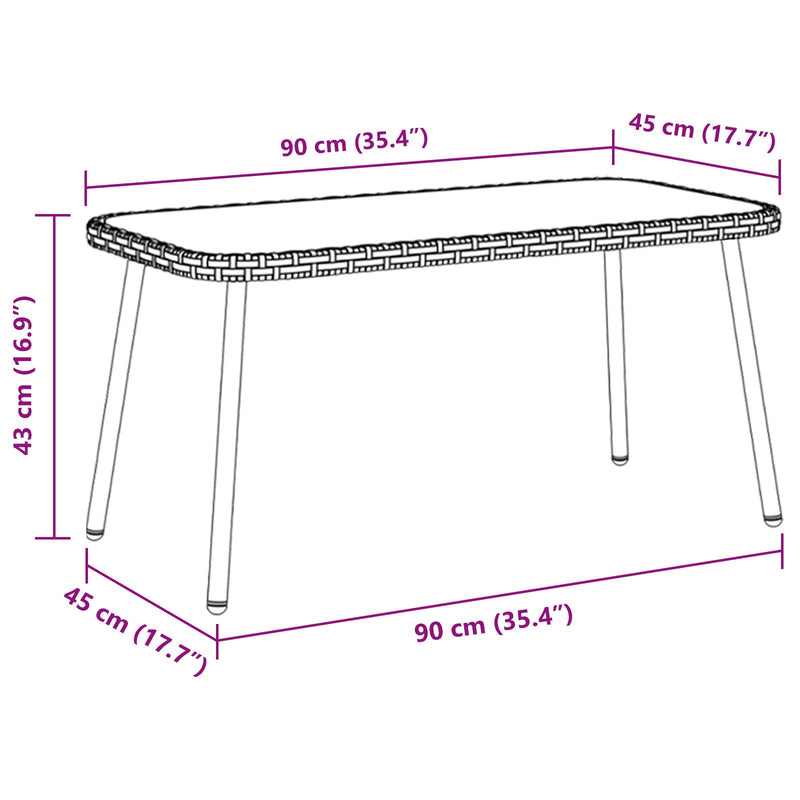 Coffee Table Natural 90x45x42 cm Poly Rattan