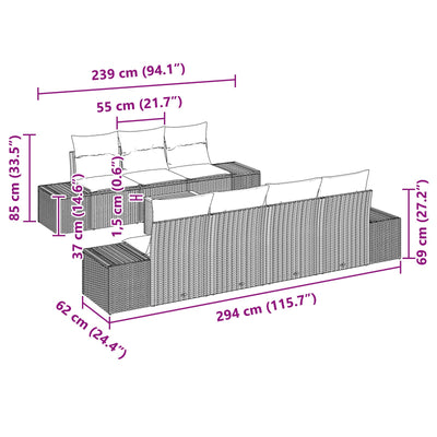 8 Piece Garden Sofa Set with Cushions Grey Poly Rattan Acacia