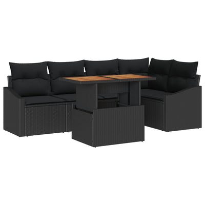 6 Piece Garden Sofa Set with Cushions Black Poly Rattan