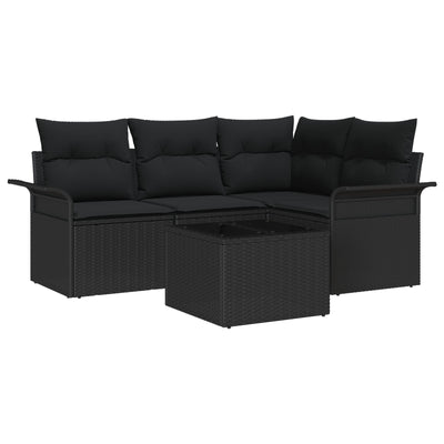 5 Piece Garden Sofa Set with Cushions Beige Poly Rattan