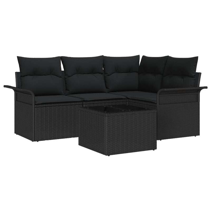 5 Piece Garden Sofa Set with Cushions Beige Poly Rattan