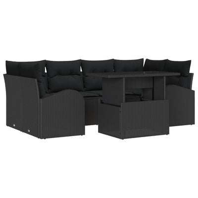 7 Piece Garden Sofa Set with Cushions Black Poly Rattan