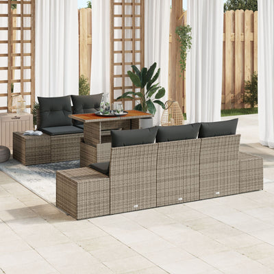 6 Piece Garden Sofa Set with Cushions Grey Poly Rattan