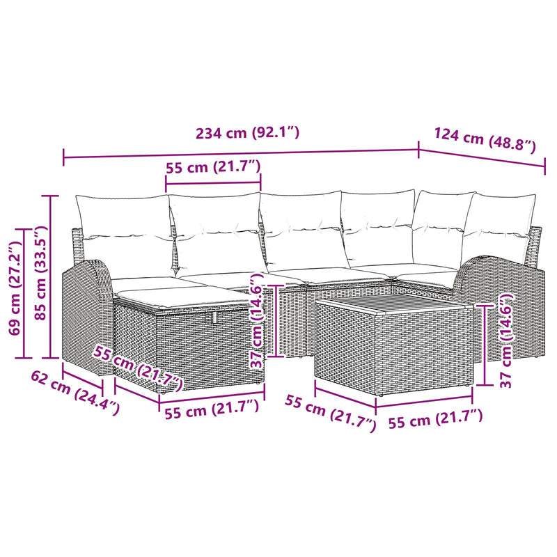 7 Piece Garden Sofa Set with Cushions Black Poly Rattan