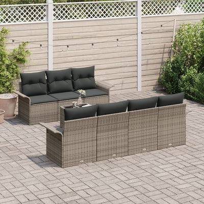 8 Piece Garden Sofa Set with Cushions Grey Poly Rattan
