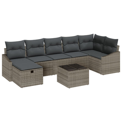 8 Piece Garden Sofa Set with Cushions Grey Poly Rattan