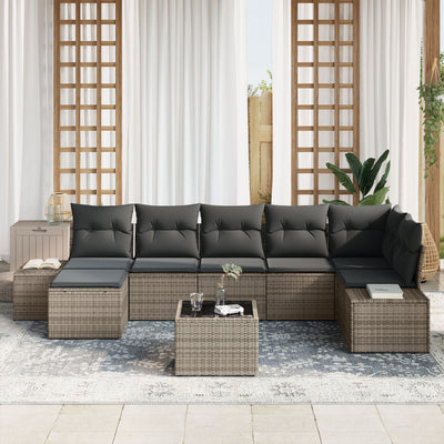 7 Piece Garden Sofa Set with Cushions Black Poly Rattan