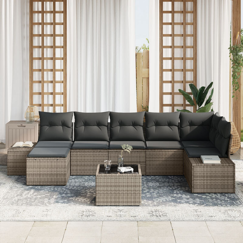 7 Piece Garden Sofa Set with Cushions Black Poly Rattan