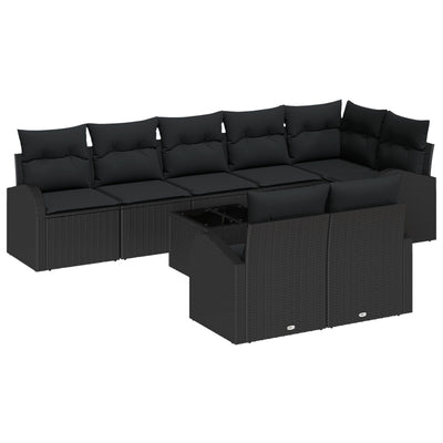 9 Piece Garden Sofa Set with Cushions Black Poly Rattan