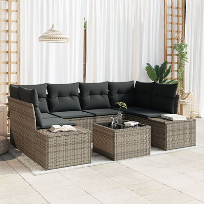 7 Piece Garden Sofa Set with Cushions Grey Poly Rattan