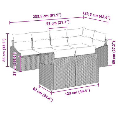 7 Piece Garden Sofa Set with Cushions Black Poly Rattan