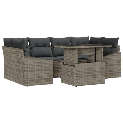 7 Piece Garden Sofa Set with Cushions Grey Poly Rattan