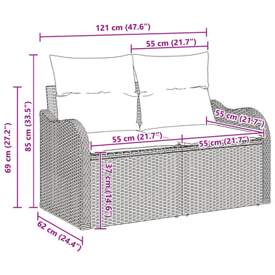 7 Piece Garden Sofa Set with Cushions Grey Poly Rattan