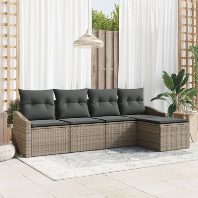 5 Piece Garden Sofa Set with Cushions Grey Poly Rattan