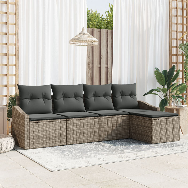 5 Piece Garden Sofa Set with Cushions Grey Poly Rattan