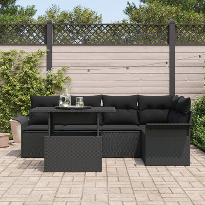 6 Piece Garden Sofa Set with Cushions Black Poly Rattan