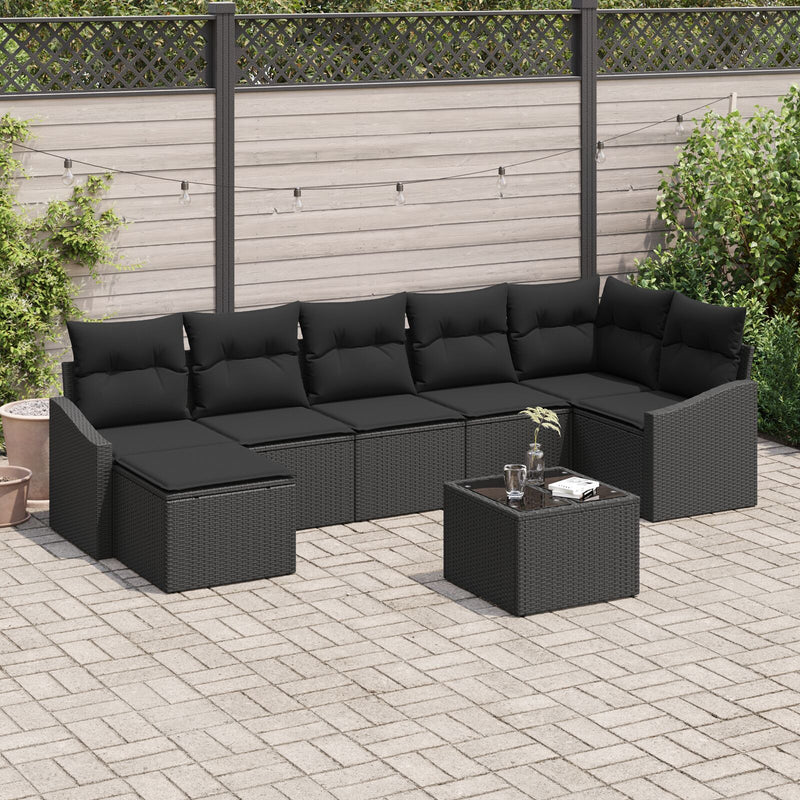 8 Piece Garden Sofa Set with Cushions Beige Poly Rattan