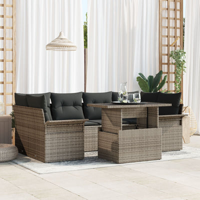 7 Piece Garden Sofa Set with Cushions Grey Poly Rattan