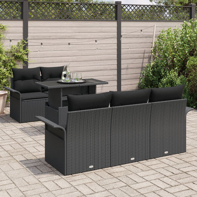 6 Piece Garden Sofa Set with Cushions Black Poly Rattan