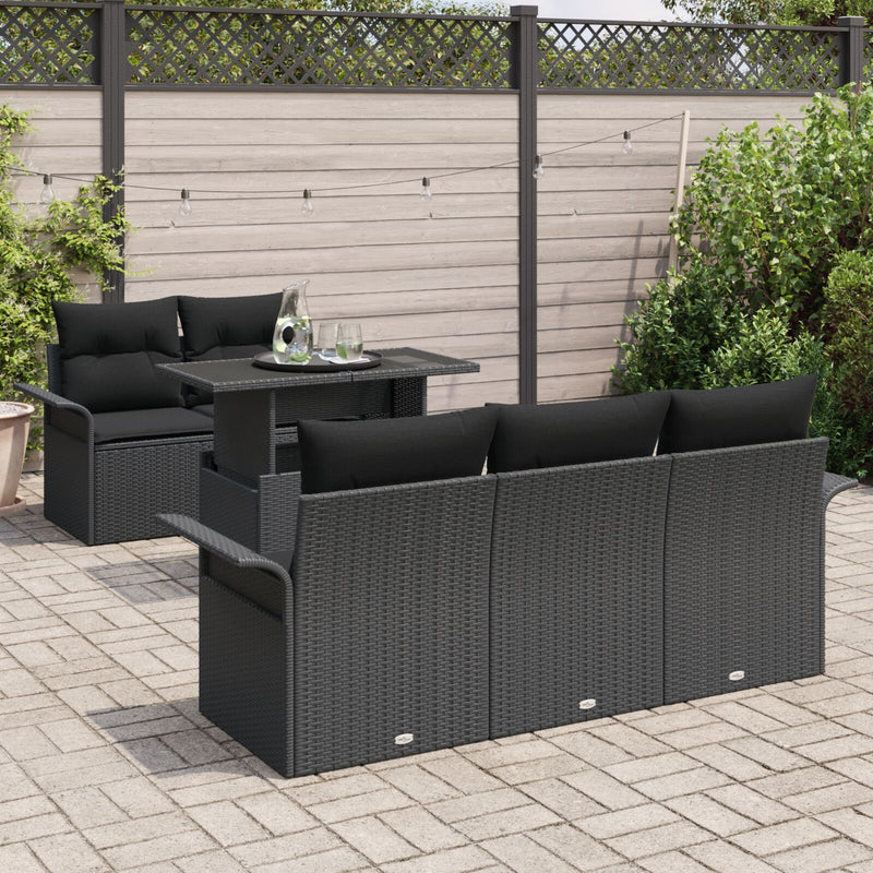 6 Piece Garden Sofa Set with Cushions Black Poly Rattan