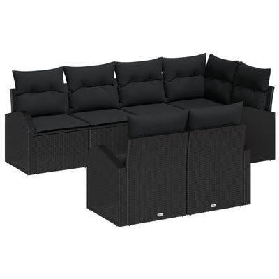 Garden Sofa Set Set of 7 Black Poly Rattan, Polyester cushions
