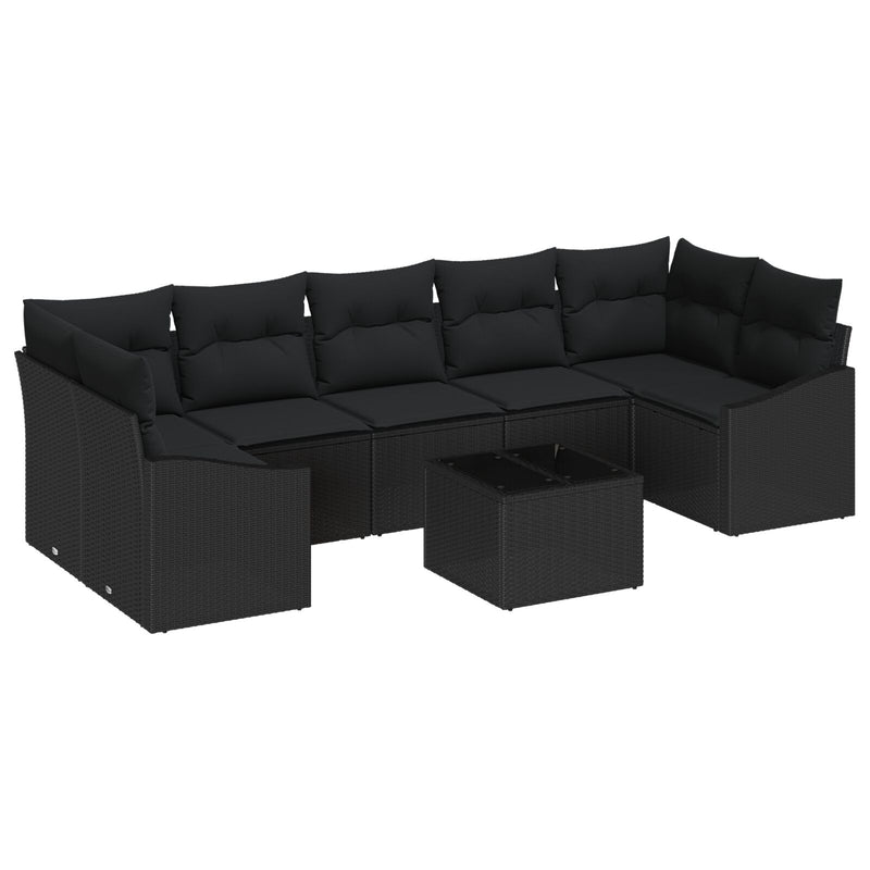 8 Piece Garden Sofa Set with Cushions Black Poly Rattan