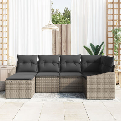 6 Piece Garden Sofa Set with Cushions Grey Poly Rattan