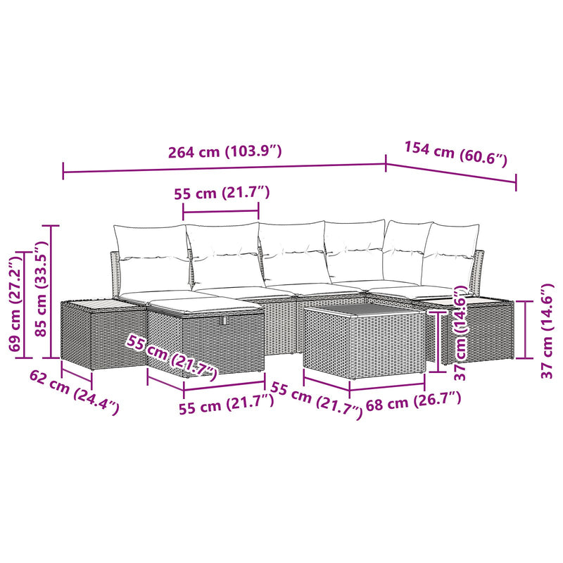 7 Piece Garden Sofa Set with Cushions Black Poly Rattan