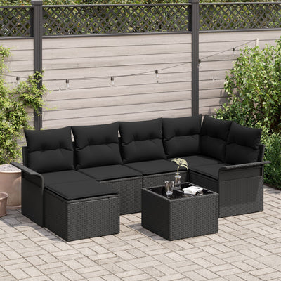 7 Piece Garden Sofa Set with Cushions Beige Poly Rattan