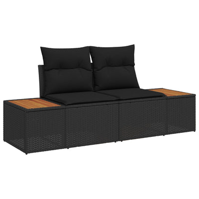 8 Piece Garden Sofa Set with Cushions Black Poly Rattan Acacia