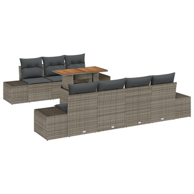 8 Piece Garden Sofa Set with Cushions Grey Poly Rattan