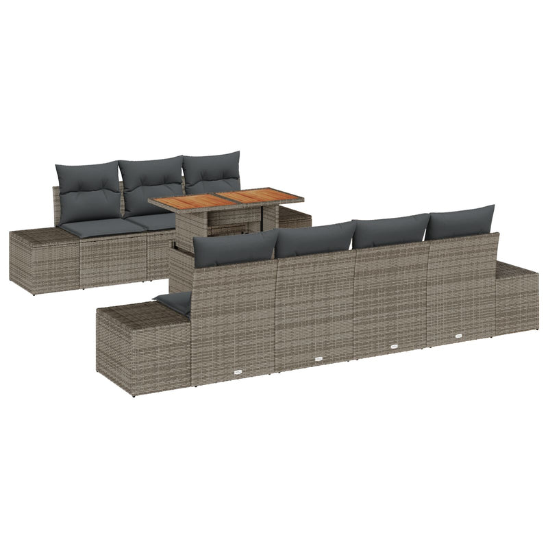8 Piece Garden Sofa Set with Cushions Grey Poly Rattan