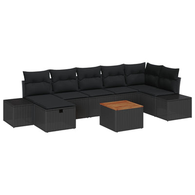 8 Piece Garden Sofa Set with Cushions Black Poly Rattan