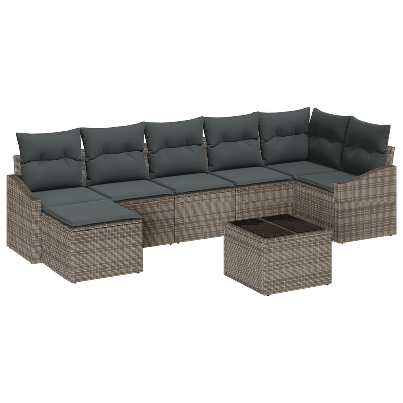 7 Piece Garden Sofa Set with Cushions Black Poly Rattan