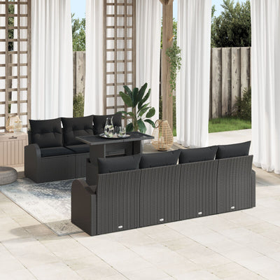 8 Piece Garden Sofa Set with Cushions Black Poly Rattan