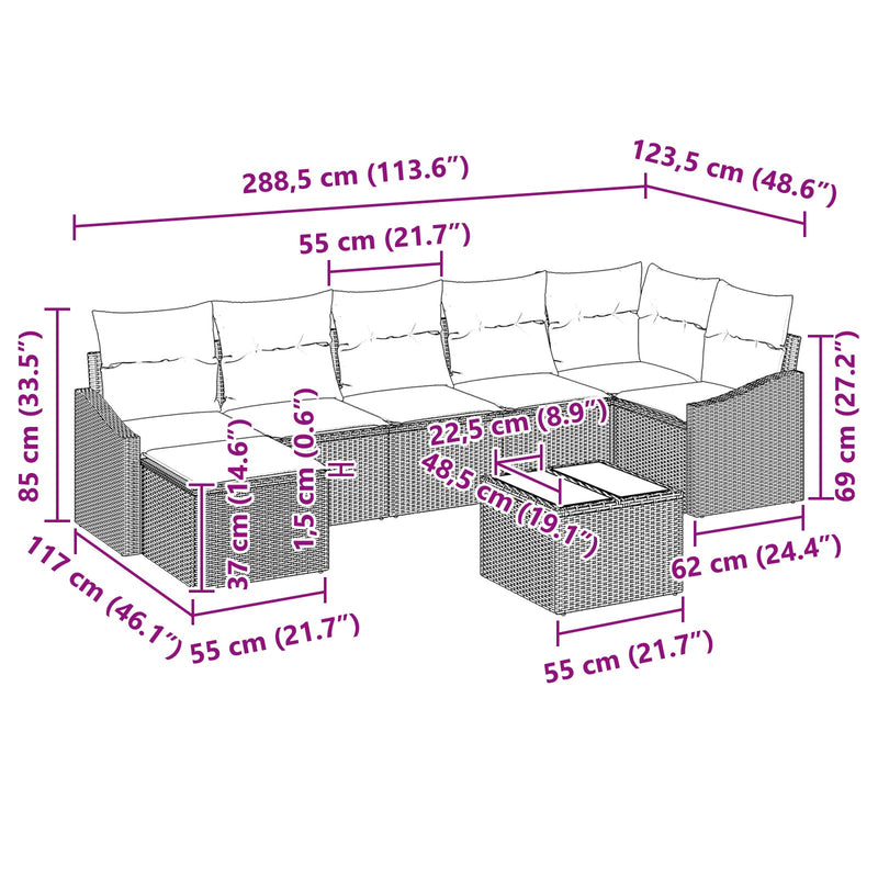 8 Piece Garden Sofa Set with Cushions Beige Poly Rattan