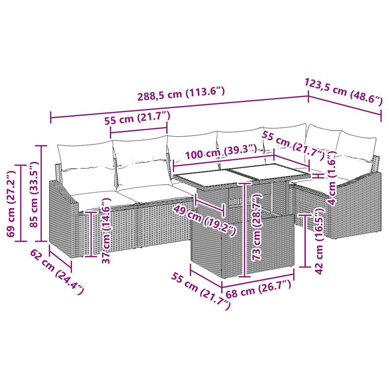 7 Piece Garden Sofa Set with Cushions Grey Poly Rattan