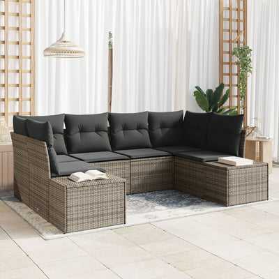 6 Piece Garden Sofa Set with Cushions Grey Poly Rattan