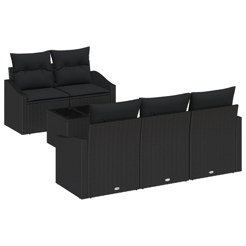 6 Piece Garden Sofa Set with Cushions Black Poly Rattan