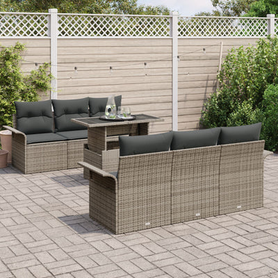 7 Piece Garden Sofa Set with Cushions Grey Poly Rattan