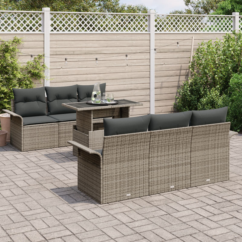 7 Piece Garden Sofa Set with Cushions Grey Poly Rattan