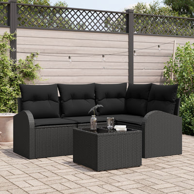 5 Piece Garden Sofa Set with Cushions Beige Poly Rattan