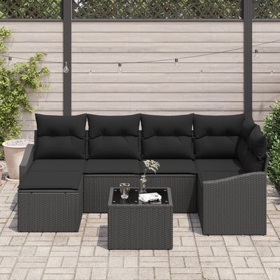7 Piece Garden Sofa Set with Cushions Beige Poly Rattan