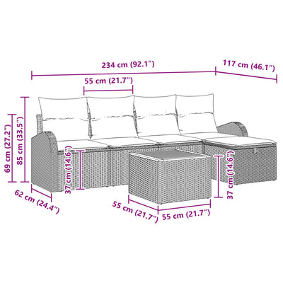 6 Piece Garden Sofa Set with Cushions Black Poly Rattan