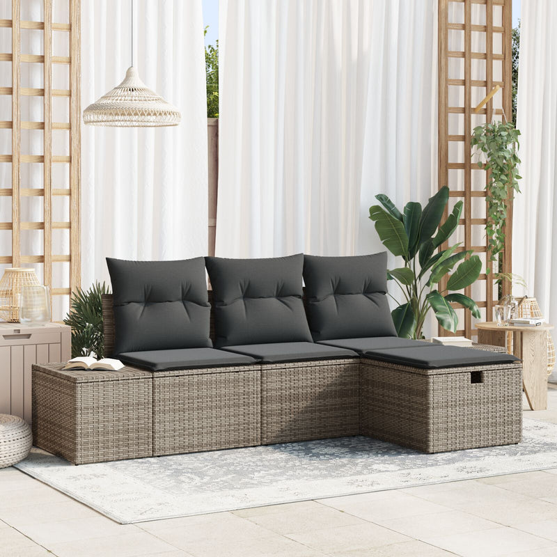 4 Piece Garden Sofa Set with Cushions Grey Poly Rattan